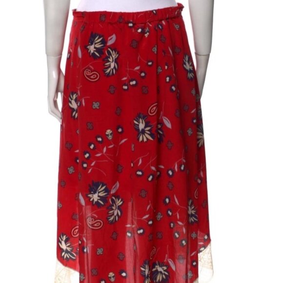 Zadig & Voltaire Red Asymmetric Print Silk Midi Length Skirt M - Picture 4 of 10